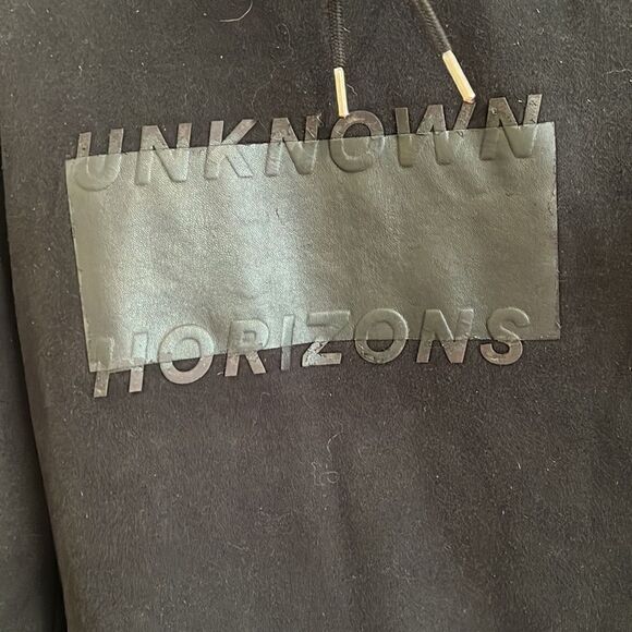 H&M’ Unknown Horizons Black Draw String Funnel Neck Streetwear Sweatshirt Size S - Picture 2 of 8